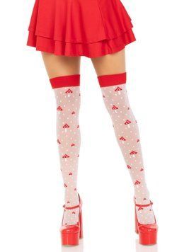 Чулки Leg Avenue Polka Dot Mushroom Thigh Highs, One Size, бело-красные, на резинке, рисунок &mdash; грибы SX1044 фото