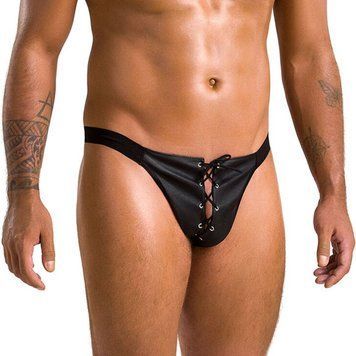 Чоловічі сліпи на шнурівці Passion 044 SLIP BEN L/XL Black, екошкіра, люверси SO7603 фото