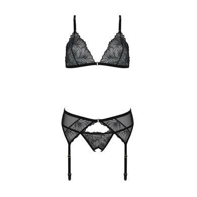 Комплект з відкритим доступом Passion DELIENA SET S/M black, ліф, стрінги, пояс для панчіх SO8422 фото