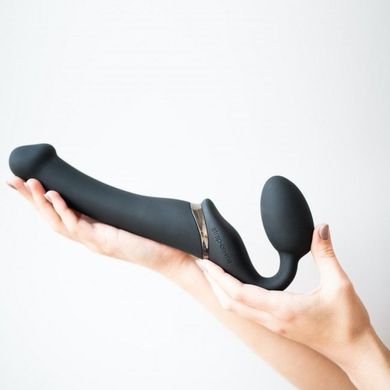 Безремінний страпон з вібрацією Strap-On-Me Vibrating Black M, діаметр 3,3 см, пульт ДК, регульовани SO3354 фото