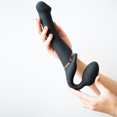 Безремневой страпон с вибрацией Strap-On-Me Vibrating Black M, диаметр 3,3см, пульт ДУ, регулируемый SO3354 фото