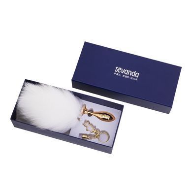 Металлическая анальная пробка &mdash; кроличий хвост LOCKINK SEVANDA White Bunny-Tail Anal Pear-shape Plug