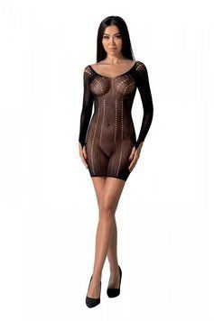 Полупрозрачное мини-платье Passion BS101 One Size, black, рукава-митенки SO8944 фото