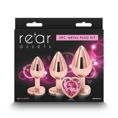 Набор анальных пробок NS Novelties Rear Assets - Trainer Kit - Rose Gold - Pink Heart SX4356 фото