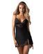 Пеньюар Obsessive Lobellis chemise & thong, XS/S, чорний, мереживне оздоблення, стрінги в комплекті SX1020 фото