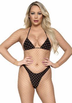 Бодистокинг в крупную сетку Leg Avenue Long Sleeved Bodystocking One size Nude, длинный рукав SO8615 фото