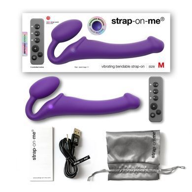 Безремінний страпон з вібрацією Strap-On-Me Vibrating Violet M, діаметр 3,8 см, пульт ДК, регульований SO3825 фото