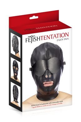 Капюшон для БДСМ со съемной маской Fetish Tentation BDSM hood in leatherette with removable mask SO4672 фото