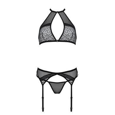 Комплект білизни Passion SATARA SET S/M black, топ, пояс для панчіх, стрінги SO8482 фото