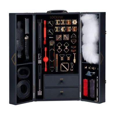 БДСМ-набор LOCKINK All-in-1 BDSM Play Kit, черный, кожа с тиснением, предметы для бондажа, шибари, ваксплея SX0819 фото