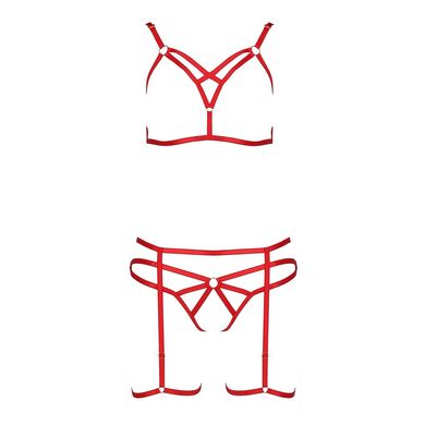 Комплект білизни Passion Exclusive MAGALI SET OpenBra XXL/XXXL, red, стрепи, ліф, трусики і пояс PS23803 фото