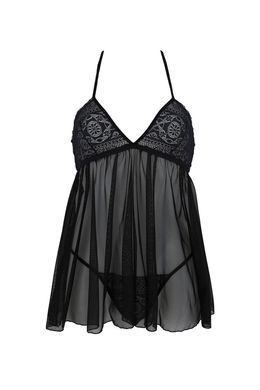 Пеньюар Passion KERRIA CHEMISE black, S/M, кружевной верх, трусики в комплекте SX0489 фото