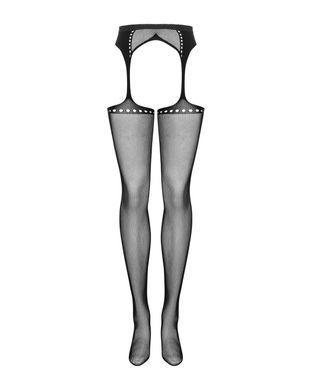 Сетчатые чулки-стокинги со стрелкой Obsessive Garter stockings S314 S/M/L, черные, имитация гартеров SO7272 фото