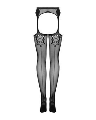 Сетчатые чулки-стокинги со стрелкой Obsessive Garter stockings S314 S/M/L, черные, имитация гартеров SO7272 фото