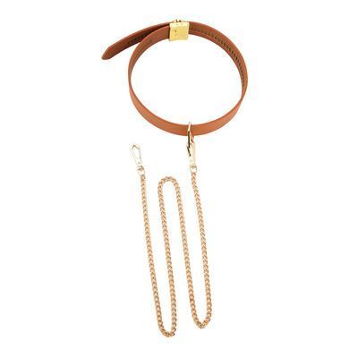 Ошейник с поводком LOCKINK Tied Collar with Leash Set, коричневый, цепь с кожаной петлей и карабином SX0828 фото