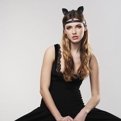 Маска кішечки Bijoux Indiscrets MAZE - Cat Ears Headpiece Black, екошкіра SO2684 фото