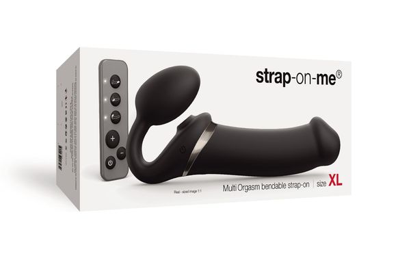 Безремневой вибрострапон с вакуумной стимуляцией Strap-On-Me MULTI ORGASM Black XL, регулируемый SO6824 фото